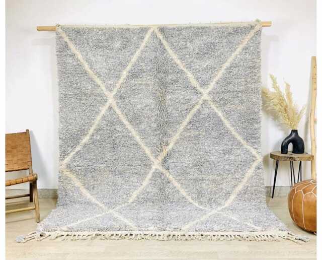 Gray Moroccan Berber Rug, Handwoven Wool Shag Grey Boho Nursery Authentic Beni Ourain Carpet, Large 9x12 Area Rug - image 1