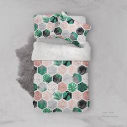 Hexagon Leaves Duvet Cover Set, Marble Geometric Bedding - thumbnail 3