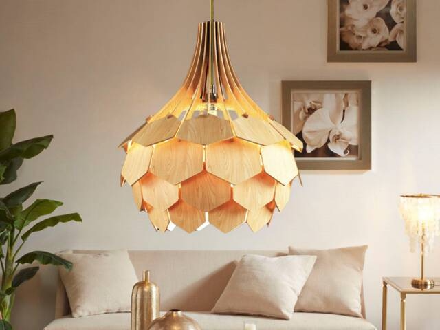 Mid-Modern Beech Wood Pendant Lamp Decorative Hanging Light - image 1