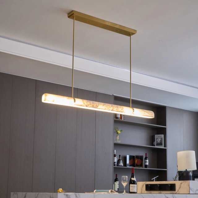 Ilraea Linear Alabaster Pendant Handmademodern Light, Brass Kitchen Island Chandelier, Luxury Marble Hanging Light - image 1
