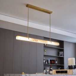 Ilraea Linear Alabaster Pendant Handmademodern Light, Brass Kitchen Island Chandelier, Luxury Marble Hanging Light
