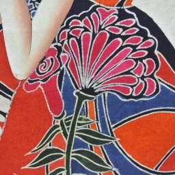 Vintage , Batik Painting Tapestry, The Red Leaf Lady, Good Luck For Artist, Indigo Wall Hanging - thumbnail 3