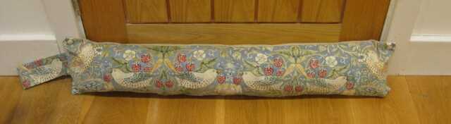 Draught Excluder, William Morris Slate Grey Strawberry Thief Door Stopper, Draft Window Draught Dodger - image 1