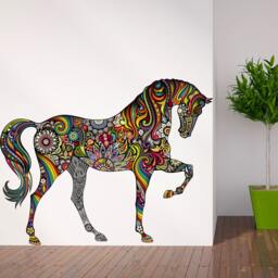 Horse Wall Decal in Flower Rainbow Design