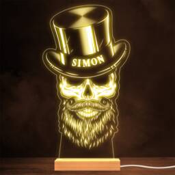 Skull With Beard & Top Hat Gothic Grunge Style Personalised Gift Night Light - thumbnail 1