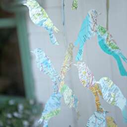 Paper Bird Garland Lover Gift Handmade Eco Home Decor Vintage Map Wall Hanging Unique Valentine Travel - thumbnail 2