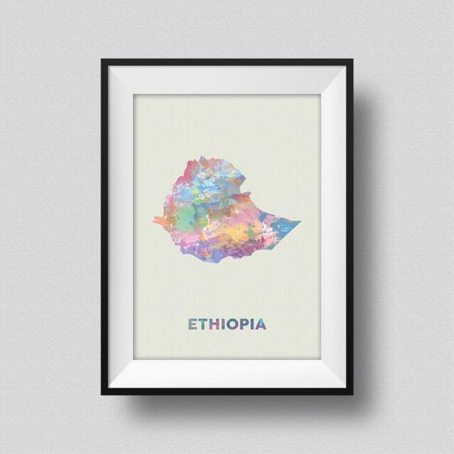 Ethiopia Map Watercolor Art Print Ink Splash Poster Canvas