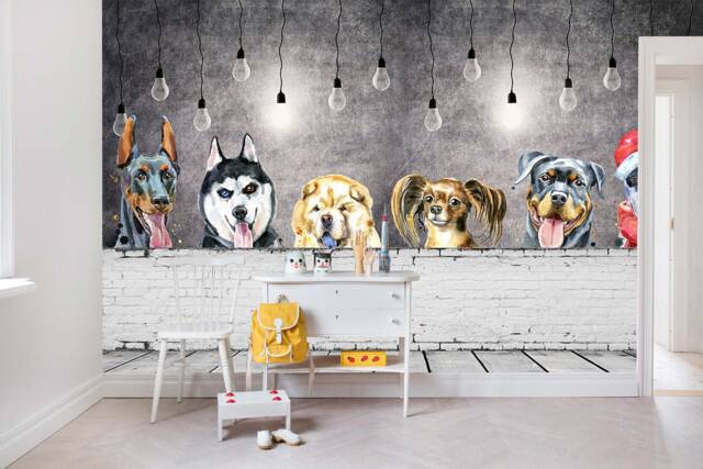 3D Cute Dogs Wallpaper, Cartoon Wall Mural, Removable Peel & Stick - image 1
