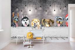 3D Cute Dogs Wallpaper, Cartoon Wall Mural, Removable Peel & Stick - thumbnail 1