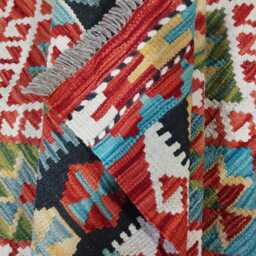 Tribal Kilim Rug, Handmade Artisan Afghan Turkish, Scandinavian, Navajo, Bohemian Flatweave, Natural Wool Multicolour Rug 205x156 cm - thumbnail 4