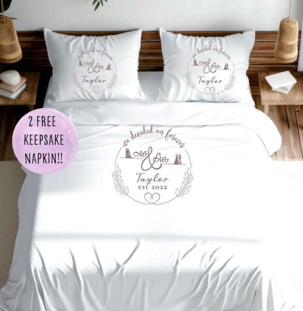 Personalised Bridal Wedding Bedding Set, Mr & Mrs Custom Duvet Cover, Luxury Anniversary Keepsake - image 1