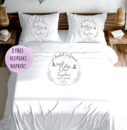 Personalised Bridal Wedding Bedding Set, Mr & Mrs Custom Duvet Cover, Luxury Anniversary Keepsake