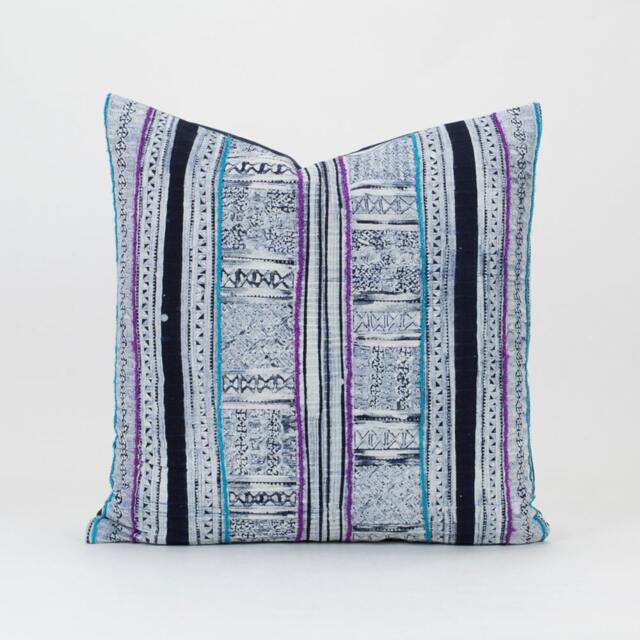 Vintage Hmong Batik Pillow Cover Handspun Ethnic Lumbar Cushion - 18x18 - image 1