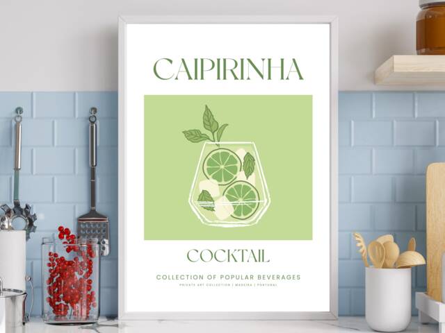 Caipirinha Cocktail Art Print Poster - Party Signature Drink Sign Trendy Wall Decor Minimalist Elegant Retro Gift A5 A4 A3 - image 1