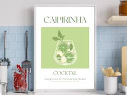 Caipirinha Cocktail Art Print Poster - Party Signature Drink Sign Trendy Wall Decor Minimalist Elegant Retro Gift A5 A4 A3 - thumbnail 1