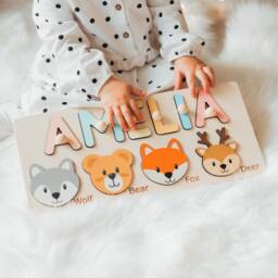 Name Puzzle With Animals Personalized Baby Shower Gift Toddler Kids Toys Wooden First Birthday Girl & Boy Gifts