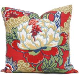 Thibaut Honshu Coral Floral Pillow Cover Chinoiserie Linen Blend - thumbnail 1