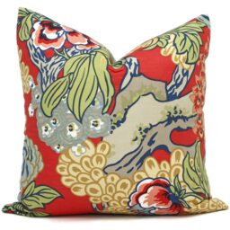 Thibaut Honshu Coral Floral Pillow Cover Chinoiserie Linen Blend - thumbnail 2