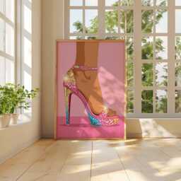 Glam High Heel Wall Art Print, Sparkly Rainbow Stiletto Poster, Fashion Illustration, Pink Shoe Art, Modern Pop Decor For Women - thumbnail 3