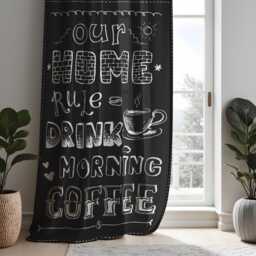 Black Coffee Kitchen Curtains, Funny Morning Quote Drapes, Cafe Style Window Panels, Our Home Rule Drink Curtain Decor - thumbnail 2