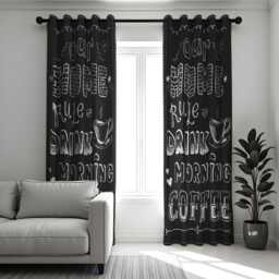 Black Coffee Kitchen Curtains, Funny Morning Quote Drapes, Cafe Style Window Panels, Our Home Rule Drink Curtain Decor - thumbnail 3
