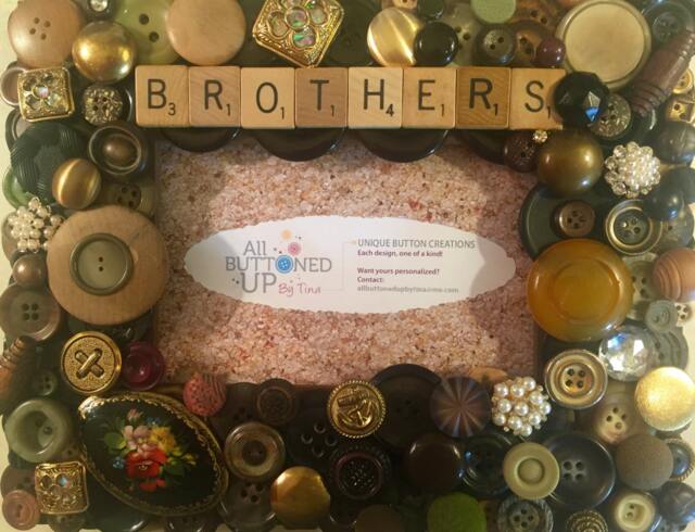 Brothers Button Frame in Browns ~ Gift For Him Mom Dad Family Photo Rustic Home Decor Retro ~For 4x6 Photo - image 1
