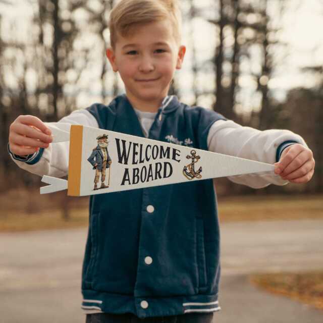 Welcome Aboard Felt Pennant - Vintage Nautical Banner, Inspirational Kids Room Decor, Coastal Living Nursery Wall Art, Sailing Home Gift - image 1