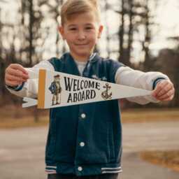 Welcome Aboard Felt Pennant - Vintage Nautical Banner, Inspirational Kids Room Decor, Coastal Living Nursery Wall Art, Sailing Home Gift - thumbnail 1