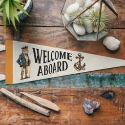 Welcome Aboard Felt Pennant - Vintage Nautical Banner, Inspirational Kids Room Decor, Coastal Living Nursery Wall Art, Sailing Home Gift - thumbnail 3