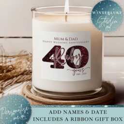 Personalised 40Th Wedding Anniversary Candle Gift Set, Ruby Anniversary, Milestone Candle, Keepsake Mum & Dad - thumbnail 1