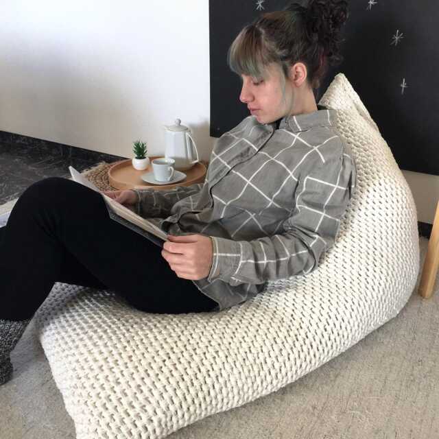 Knitted Bean Bag Chair Recycled Cotton Lounger For Kids, Teens, Adults - Scandinavian Furniture - image 1
