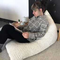 Knitted Bean Bag Chair, Recycled Cotton Lounger For Kids, Teens, Adults - Scandinavian Furniture