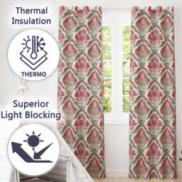 Ornate Damask Floral Pattern With Pink & Teal Motifs Seamless Readymade Eyelet Ring Top Thermal 100% Blackout Curtains - thumbnail 3