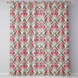 Ornate Damask Floral Pattern With Pink & Teal Motifs Seamless Readymade Eyelet Ring Top Thermal 100% Blackout Curtains - thumbnail 2