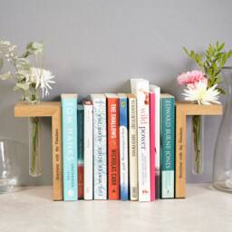 Pair Of Personalised Solid Oak Bookends With Vase Unique Floral Book Holder - thumbnail 1
