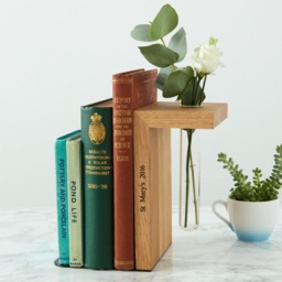 Pair Of Personalised Solid Oak Bookends With Vase Unique Floral Book Holder - thumbnail 3