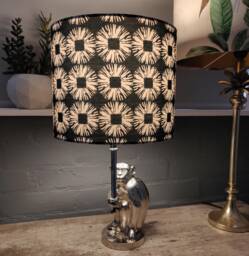 Black Flower Circles Lampshade in Cotton With White Lining - thumbnail 1