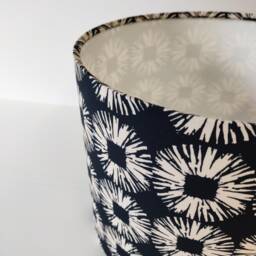 Black Flower Circles Lampshade in Cotton With White Lining - thumbnail 3