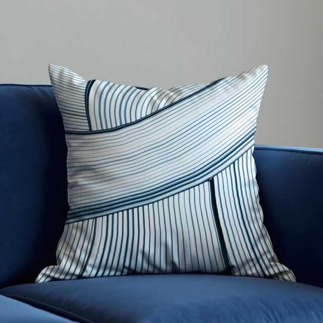 Modern Stripe Cushion Cover, Navy & White Abstract Line Pillowcase, Minimal Geometric Decor, 18x18 - image 1