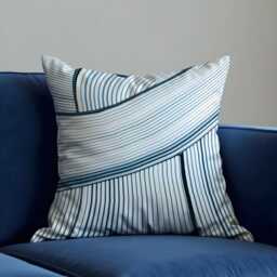 Modern Stripe Cushion Cover, Navy & White Abstract Line Pillowcase, Minimal Geometric Decor, 18x18 - thumbnail 1