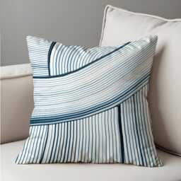 Modern Stripe Cushion Cover, Navy & White Abstract Line Pillowcase, Minimal Geometric Decor, 18x18 - thumbnail 4
