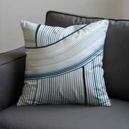 Modern Stripe Cushion Cover, Navy & White Abstract Line Pillowcase, Minimal Geometric Decor, 18x18 - thumbnail 3
