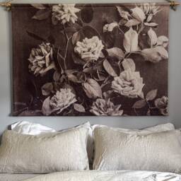 Linen Wall Hanging Vintage Garden Roses Print On Linen, Ready To Hang - thumbnail 2