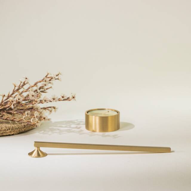 Brass Tealight Holder With Candle Snuffer, Modern Wedding Decor - image 1