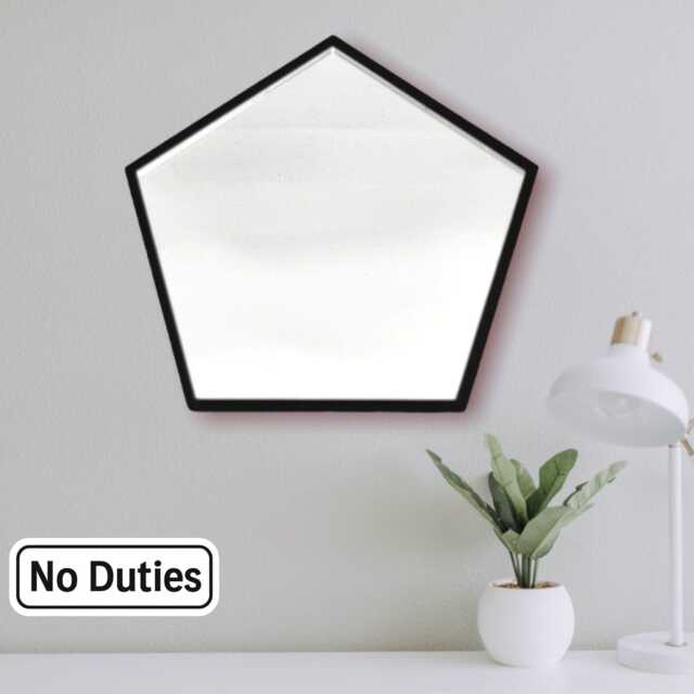 Pentagon Shaped Mirrors With A Colour Frame Of Your Choice & Hooks, Bespoke Shapes Made - image 1