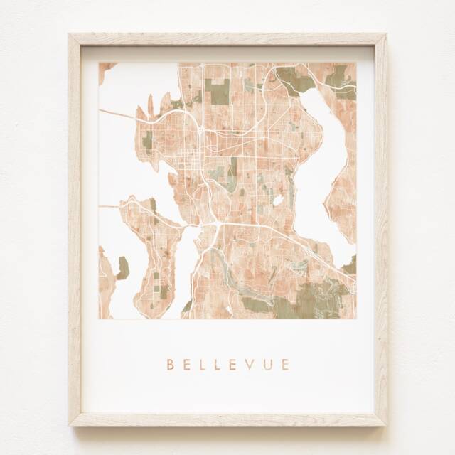 Bellevue Washington Map Watercolor Wash City - Art Print Wedding Wall Seattle Realtor Moving Gift Lake Sammamish - image 1