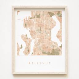 Bellevue Washington Map Watercolor Wash City - Art Print Wedding Wall Seattle Realtor Moving Gift Lake Sammamish - thumbnail 1