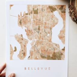 Bellevue Washington Map Watercolor Wash City - Art Print Wedding Wall Seattle Realtor Moving Gift Lake Sammamish - thumbnail 3
