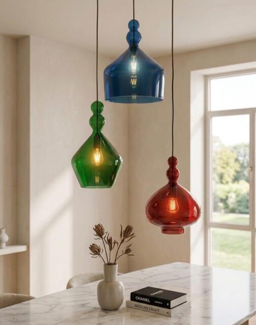 Handmade Blown Glass Pendant Lights Set - Colorful Modern Lighting - image 1