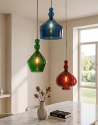 Handmade Blown Glass Pendant Lights Set - Colorful Modern Lighting